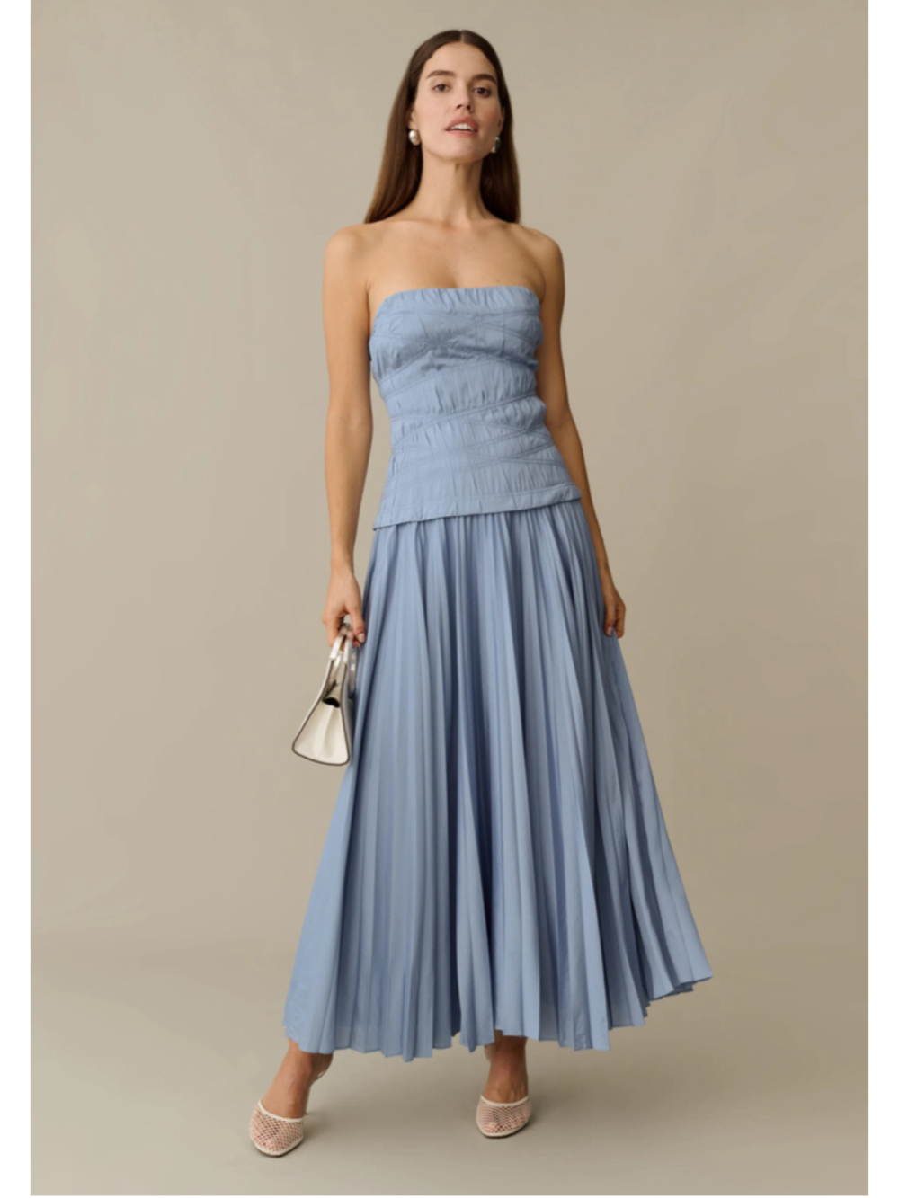 Women's Few Moda O.P.T Strapless Pleated Midi Dress Blue Size 4